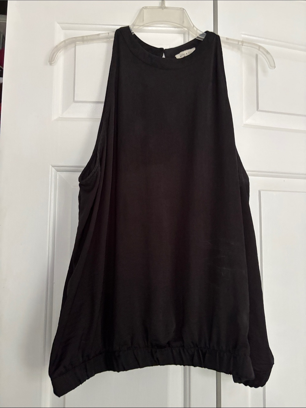 Women's Black Sleeveless Blouse with Gathered Hem
